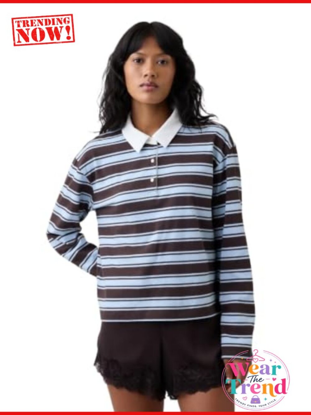 Women's Long Sleeve Rugby Polo Striped Business Casual Top